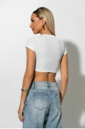 Ριπ crop top με φερμουάρ λευκό
