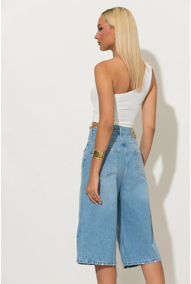 Ριπ crop top με ένα ώμο και κρόσια λευκό