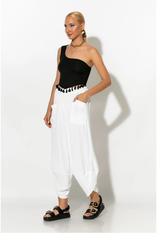 Ριπ crop top με ένα ώμο και κρόσια μαύρο