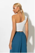 Ριπ crop top με ένα ώμο και κρόσια λευκό Ριπ crop top με ένα ώμο και κρόσια λευκό