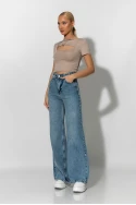 Ριπ crop top με άνοιγμα στο ντεκολτέ μπεζ