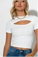Ριπ crop top με άνοιγμα στο ντεκολτέ λευκό