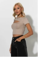 Ριπ crop top με άνοιγμα στο ντεκολτέ μπεζ
