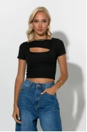 Ριπ crop top με άνοιγμα στο ντεκολτέ μαύρο
