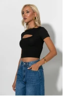Ριπ crop top με άνοιγμα στο ντεκολτέ μαύρο