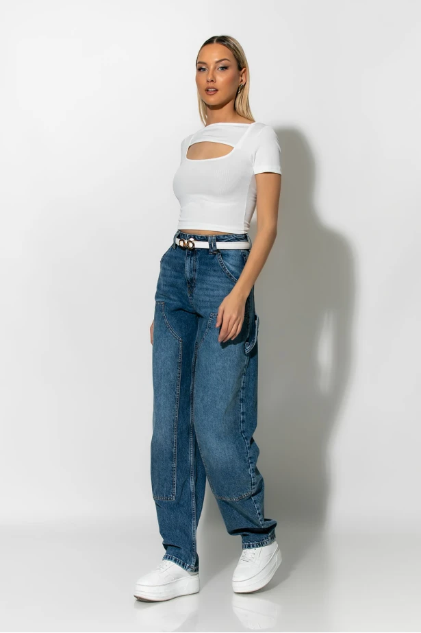 Ριπ crop top με άνοιγμα στο ντεκολτέ λευκό