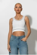 Crop top ριπ με λεπτομέρεια ρίγα λευκό Crop top ριπ με λεπτομέρεια ρίγα λευκό