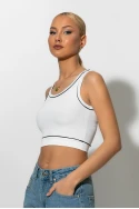 Crop top ριπ με λεπτομέρεια ρίγα λευκό Crop top ριπ με λεπτομέρεια ρίγα λευκό
