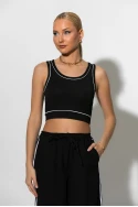 Crop top ριπ με λεπτομέρεια ρίγα μαύρο