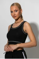 Crop top ριπ με λεπτομέρεια ρίγα μαύρο