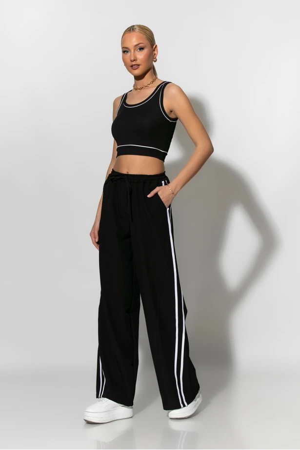 Crop top ριπ με λεπτομέρεια ρίγα μαύρο