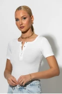 T-shirt ριπ με κουμπιά λευκό