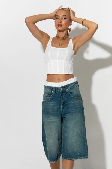 Τιραντέ crop top με λεπτομέρεια ραφές λευκό
