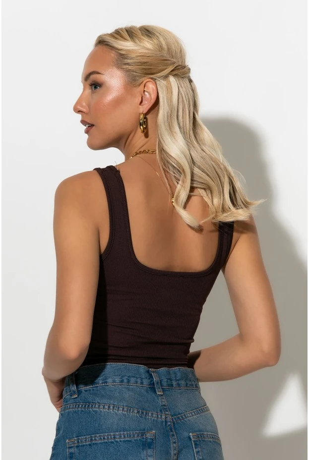 Τιραντέ crop top με λεπτομέρεια ραφές καφέ 