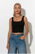 Τιραντέ crop top με λεπτομέρεια ραφές μαύρο Τιραντέ crop top με λεπτομέρεια ραφές μαύρο