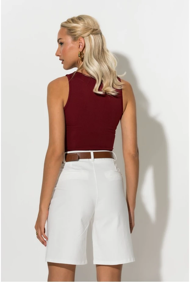 Crop top με παρτούς ώμους μπορντό