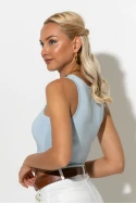 Crop top με παρτούς ώμους σιέλ