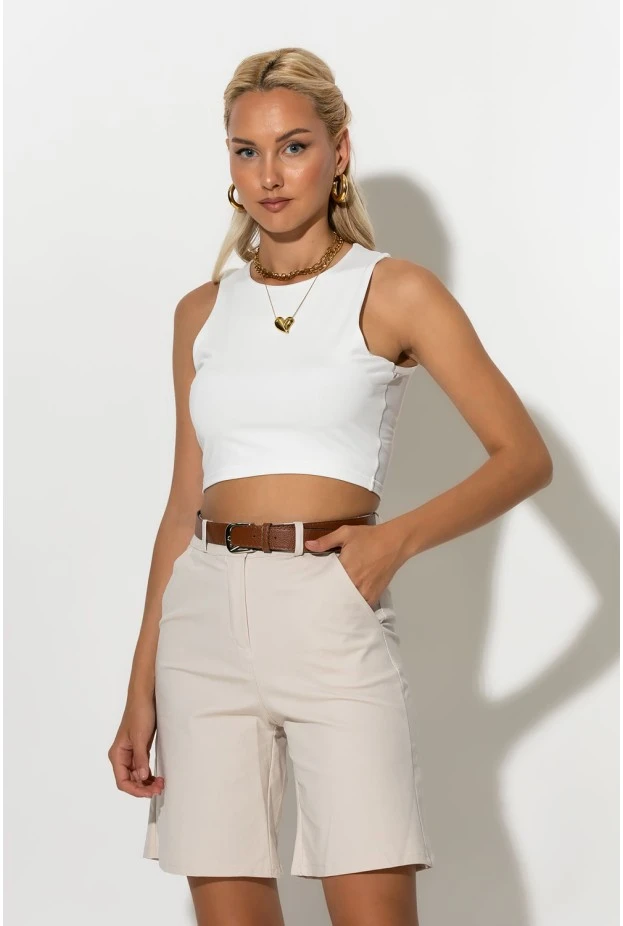 Crop top με παρτούς ώμους λευκό