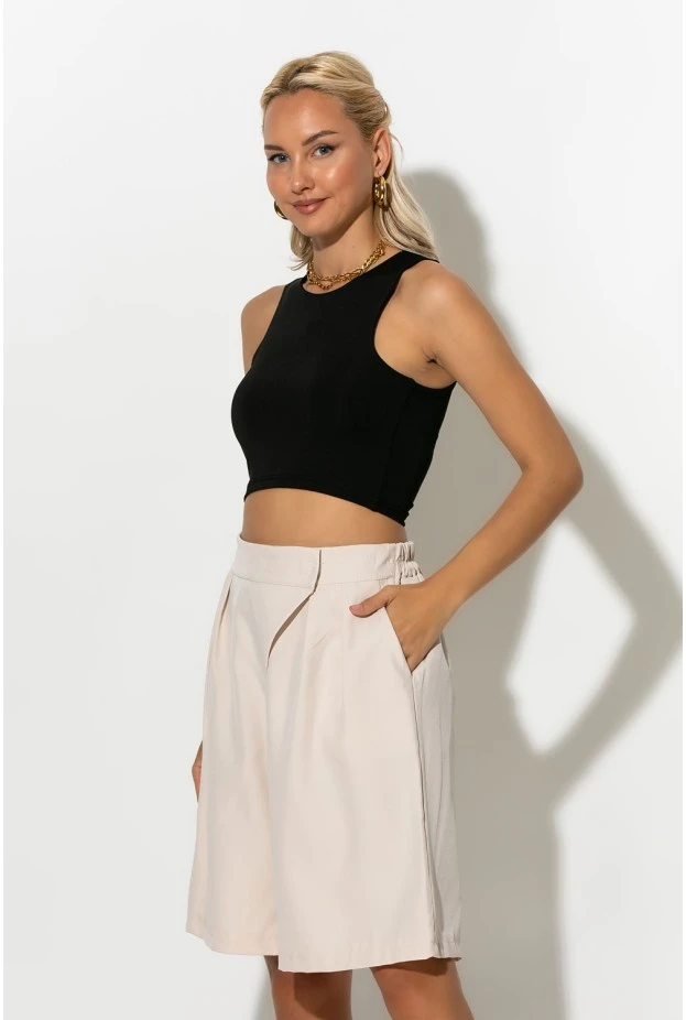 Crop top με παρτούς ώμους μαύρο