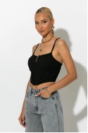 Crop top τιραντέ με φερμουάρ μαύρο Crop top τιραντέ με φερμουάρ μαύρο