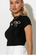 Crop top με φιογκάκια απο πέρλες μαύρο 