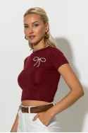 Crop top με φιογκάκια απο πέρλες μπορντό