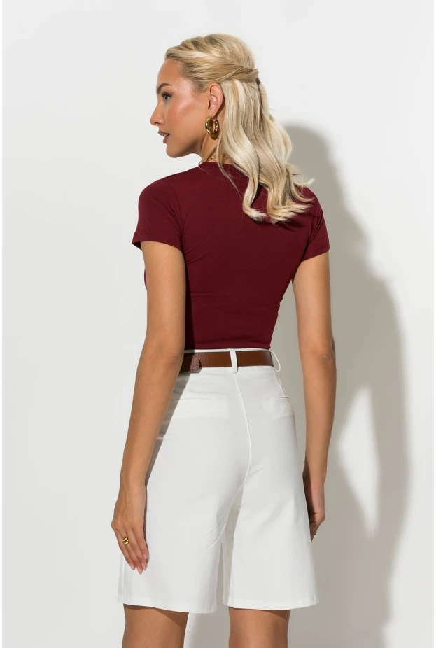 Crop top με φιογκάκια απο πέρλες μπορντό