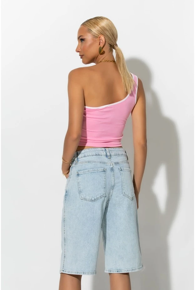 Crop top με έναν ώμο ροζ