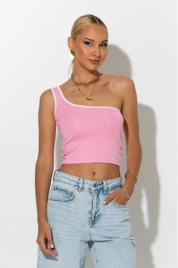 Crop top με έναν ώμο ροζ