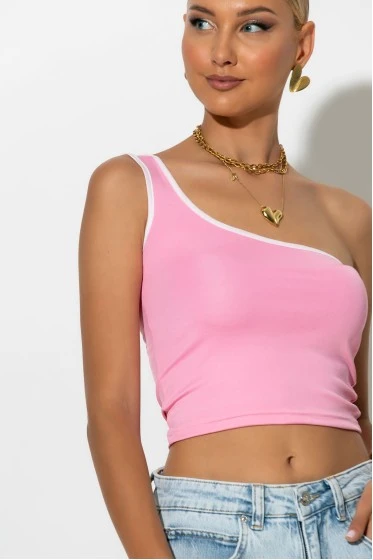 Crop top με έναν ώμο ροζ