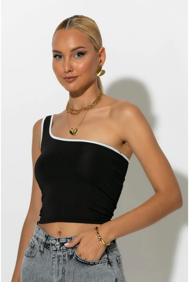 Crop top με έναν ώμο μαύρο