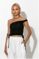 Crop top με έναν ώμο και κορδόνια στο πλάι μαύρο Crop top με έναν ώμο και κορδόνια στο πλάι μαύρο