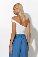 Crop top με έναν ώμο και κορδόνια στο πλάι λευκό Crop top με έναν ώμο και κορδόνια στο πλάι λευκό