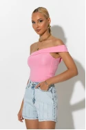 Crop top με έναν ώμο και κορδόνια στο πλάι ροζ Crop top με έναν ώμο και κορδόνια στο πλάι ροζ