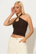 Μπλούζα halter με χρυσή αγράφα στο λαιμό καφέ