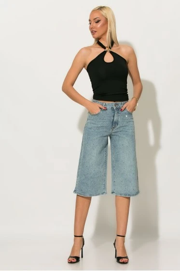 Μπλούζα halter με χρυσή αγράφα στο λαιμό καφέ