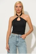 Μπλούζα halter με χρυσή αγράφα στο λαιμό μαύρο
