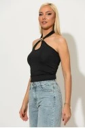 Μπλούζα halter με χρυσή αγράφα στο λαιμό μαύρο