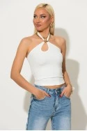 Μπλούζα halter με χρυσή αγράφα στο λαιμό λευκό