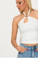 Μπλούζα halter με χρυσή αγράφα στο λαιμό λευκό