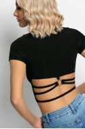 Crop top με κρίκο και ανοίγματα στην πλάτη μαύρο