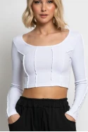 Cropped μπλούζα με λεπτομέρεια ραφές λευκό Cropped μπλούζα με λεπτομέρεια ραφές λευκό
