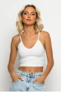 Crop top τιραντέ με V λευκό Crop top τιραντέ με V λευκό