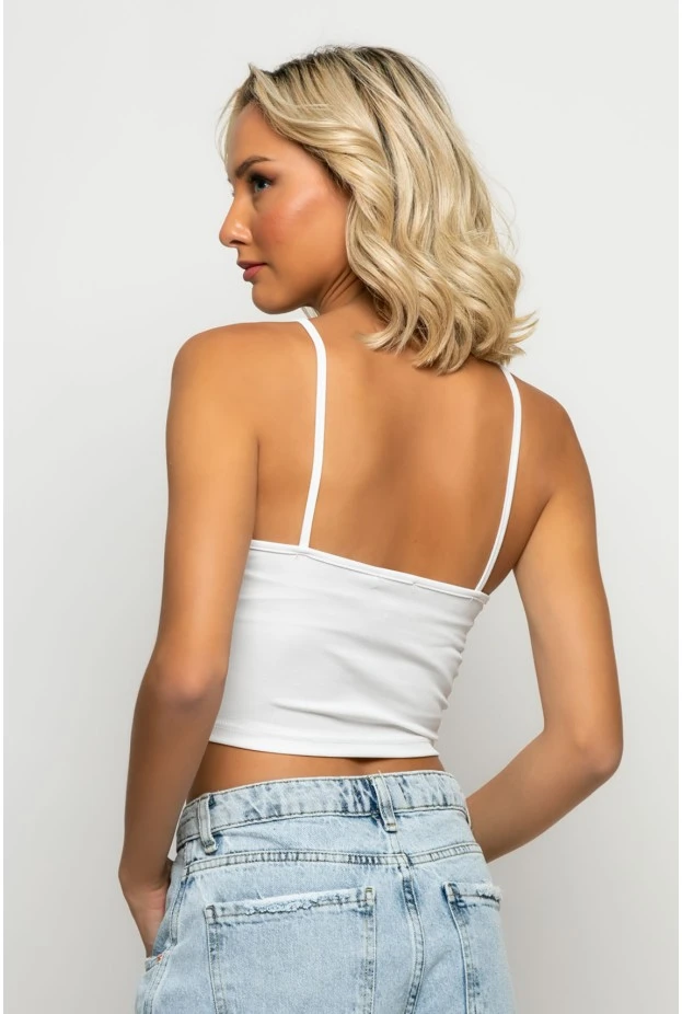 Crop top τιραντέ με V μαύρο