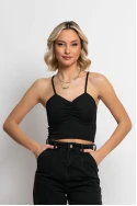Crop top τιραντέ με σούρες στο στήθος μαύρο Crop top τιραντέ με σούρες στο στήθος μαύρο