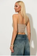 Crop top τιραντέ με σούρες στο στήθος μπεζ