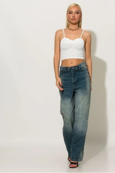 Crop top τιραντέ με σούρες στο στήθος μπεζ