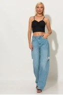 Crop top τιραντέ με σούρες στο στήθος μαύρο