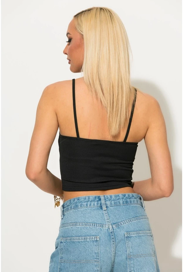Crop top τιραντέ με σούρες στο στήθος μαύρο