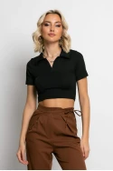 Crop top ριπ κοντομάνικο με γιακά μαύρο Crop top ριπ κοντομάνικο με γιακά μαύρο